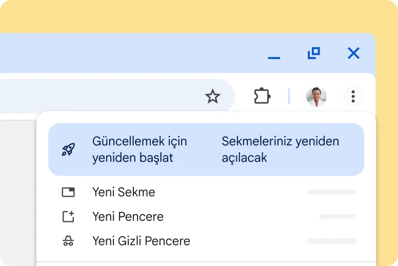 Chrome kullanıcı arayüzü, beklemede güncelleme olduğu uyarısında bulunuyor